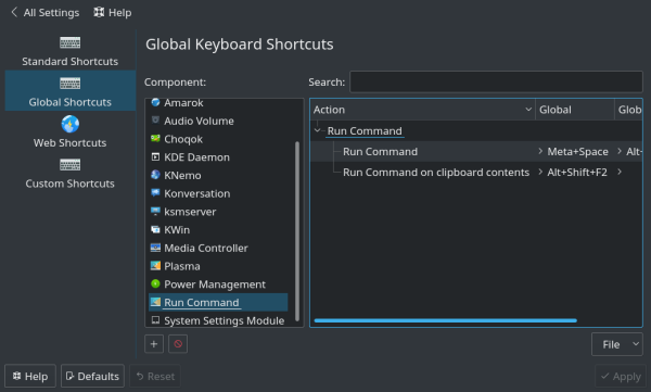 System Settings | Global Shortcuts | Run Command
